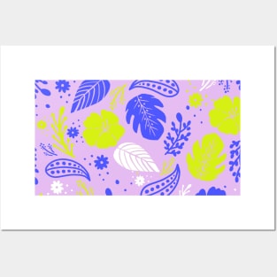 Foliage & Hibiscus Pattern - Lavender Posters and Art